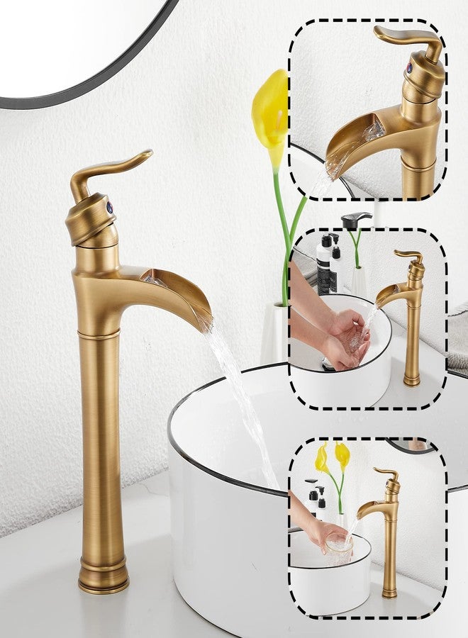 GGStudy Antique Brass Waterfall Bathroom Faucet GGStudy Single Handle One Hole Farmhouse Bathroom Vessel Sink Faucet Matching with Pop Up Drain - Image 4